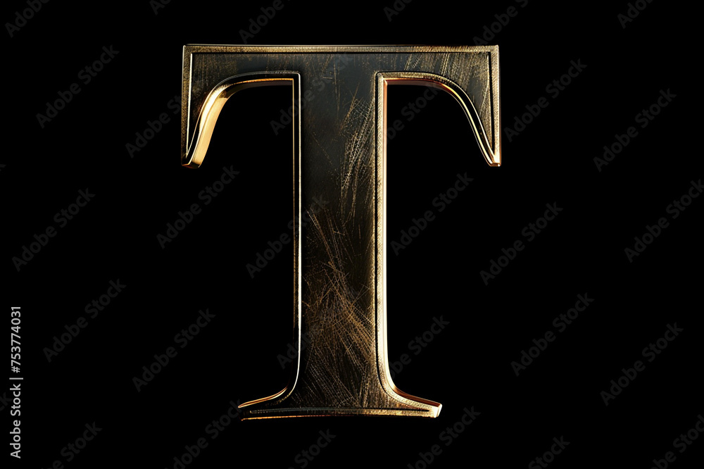 Alphabet letter T with 3D rendering and metallic gold texture, elegant uppercase font design for luxury and jewelry concepts, works well on dark backgrounds Alphabet letter T with 3D rendering and metallic gold texture, elegant uppercase font design for luxury and jewelry concepts, works well on dark backgrounds