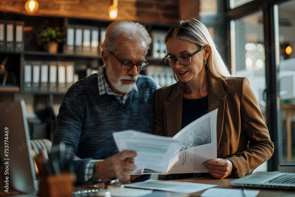Fototapeta premium Couple de sénior contrarié en lisant un document