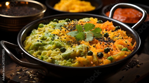 A traditional indian pulao bowl with vegetables and spices