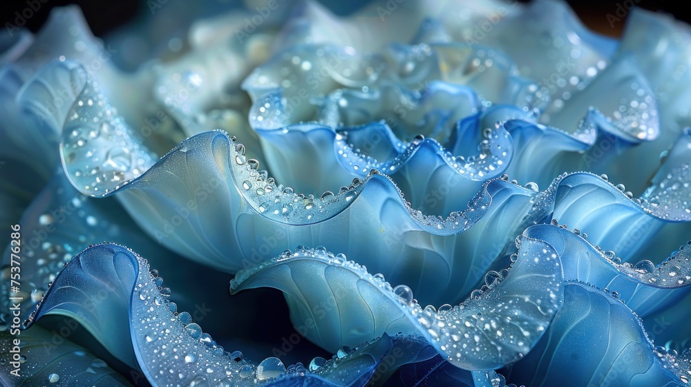 a close up of a blue flower with drops of water on the petals and the petals are covered in water droplets. a close up of a blue flower with drops of water on the petals and the petals are covered in water droplets.