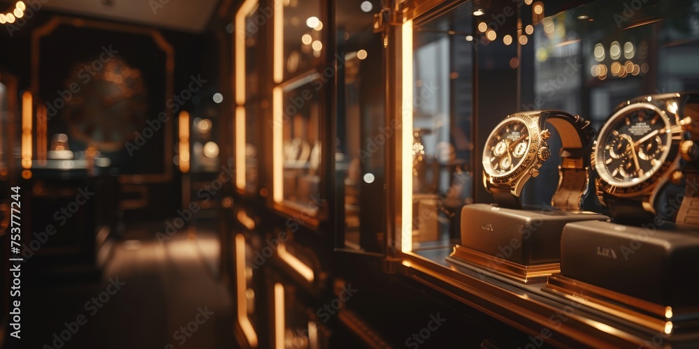 A store with a display of watches A store with a display of watches