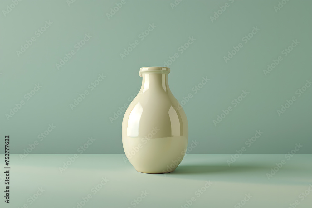 An elegant white vase is displayed on a vibrant green table, showcasing a beautiful combination of tableware and art