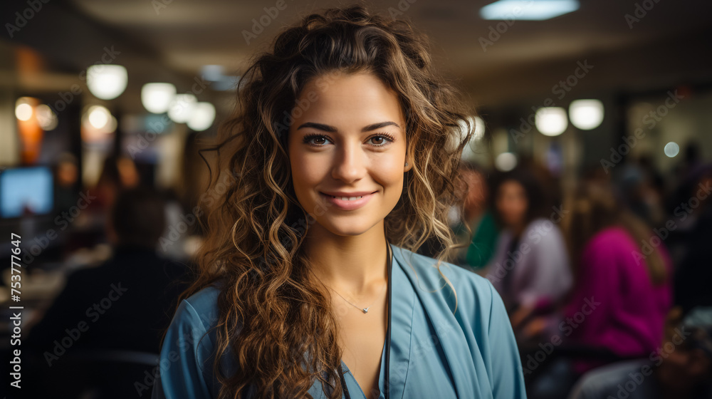 Close up portrait of young happy woman