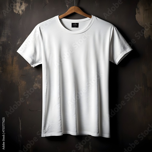 blank white t-shirt hanger isolated on black grungy background. For mockup use. Generative Ai