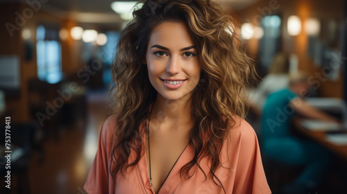 Close up portrait of young happy woman