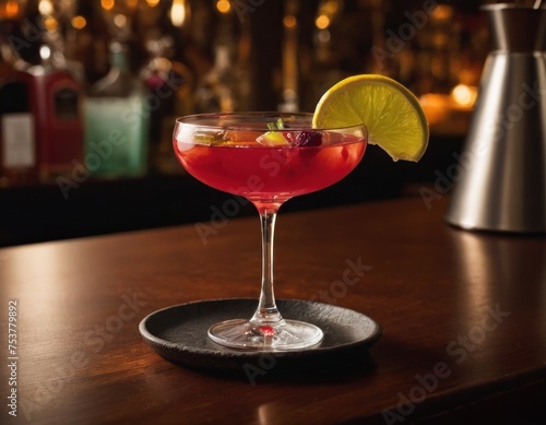 Bartender pouring a cocktail into a glass with ice, garnished with mint and orange slice, with another drink in the background.