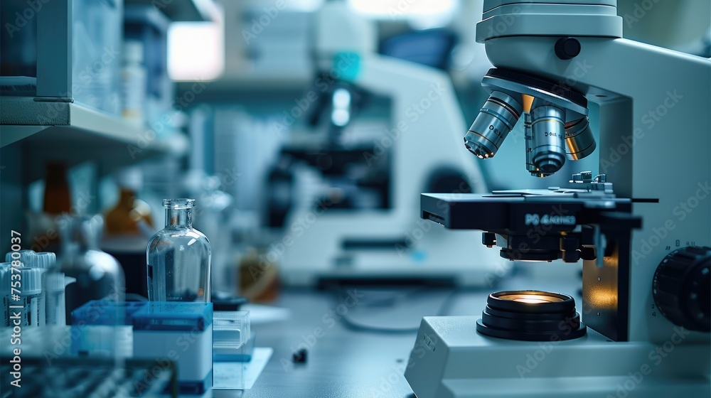 A medical laboratory. The shot shows details of the equipment. Generative AI. A medical laboratory. The shot shows details of the equipment. Generative AI.