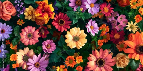 A colorful bouquet of flowers with a variety of colors including pink, orange