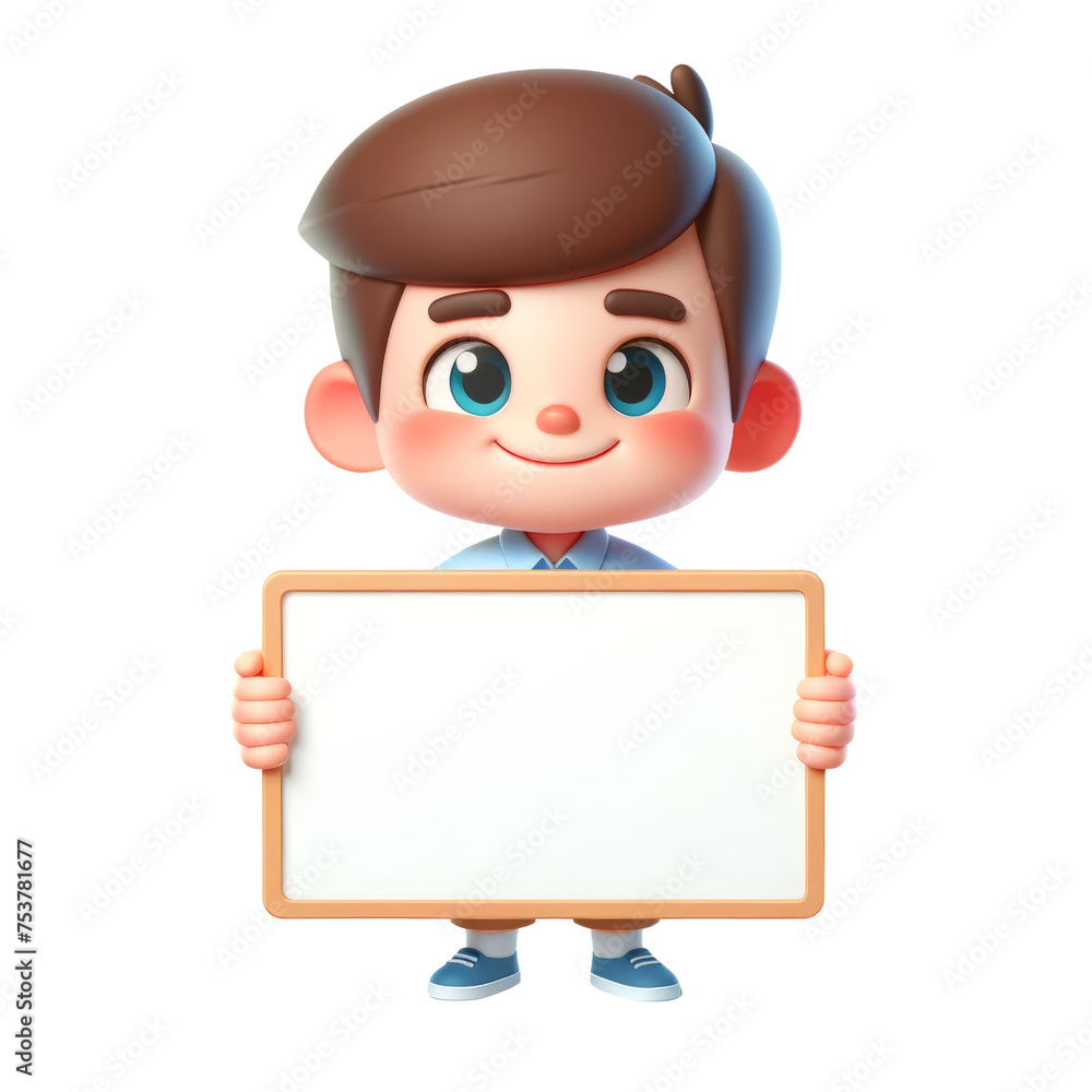 3d cute schoolboy holding a blank sign, 3d clipart, 3d character. 3d cute schoolboy holding a blank sign, 3d clipart, 3d character.