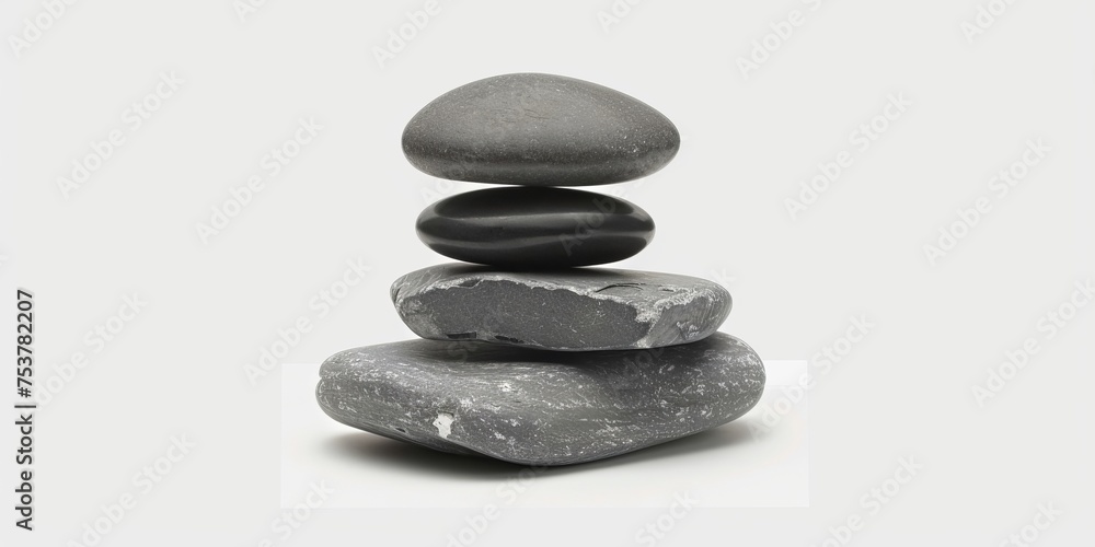 A stack of rocks with one of them being black A stack of rocks with one of them being black