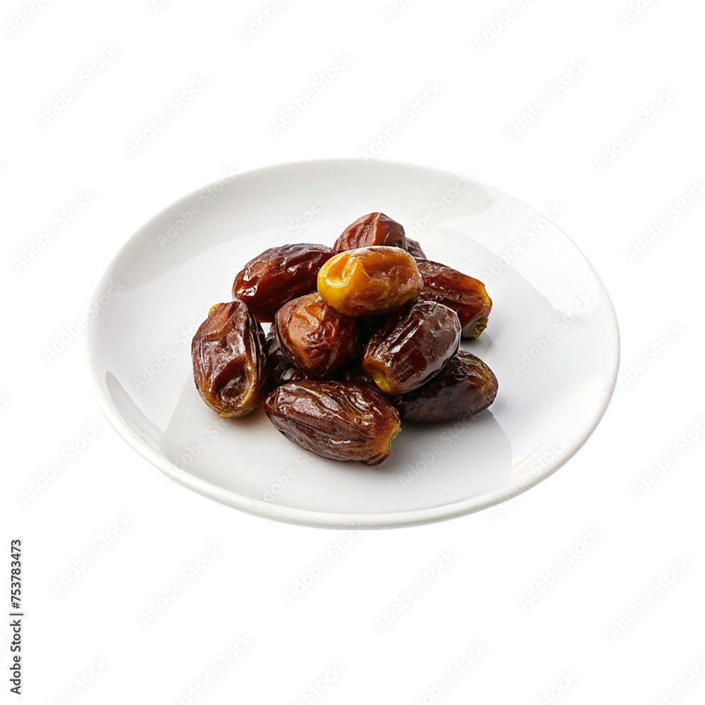 Dates fruit in a plate isolated on transparent background. Top view. Dates fruit in a plate isolated on transparent background. Top view.