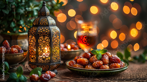 ramadan kareem lantern hang on crescent moon
