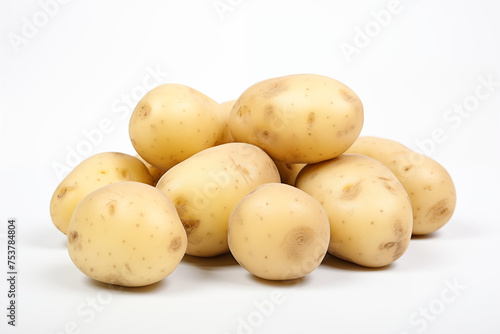 Freshly harvested  raw potatoes piled on a clean white background  ideal for food and agriculture themes