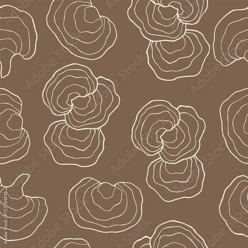 Hand drawn reishi mushroom seamless pattern