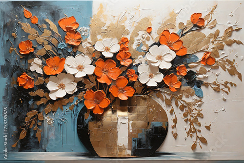 Vase with flowers on the wall. Contemporary art collage.