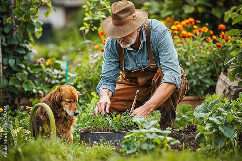 Grüner Daumen: Mann bei der Gartenarbeit, Eigenanbau von Gemüse und Obst photo