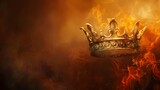 Gold Crown on Fire Against a Smokey Background, To provide a striking and visually appealing image that combines the themes of royalty, heritage,