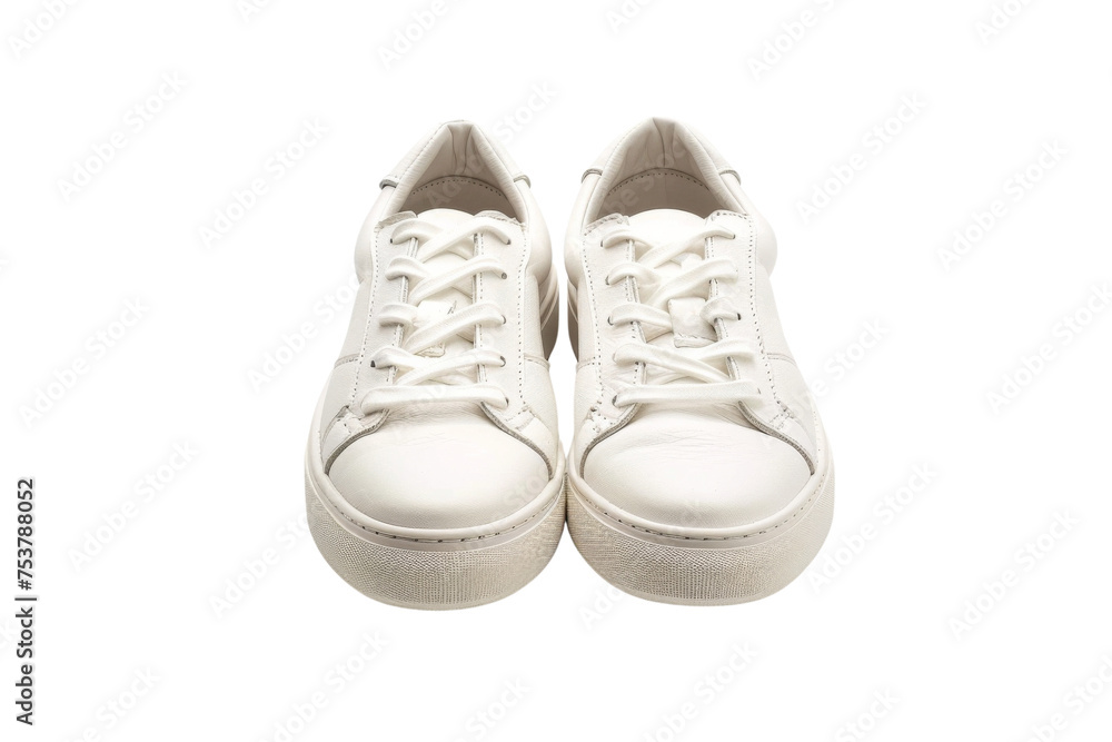 White leather sneakers with a thick sole isolated on transparent background