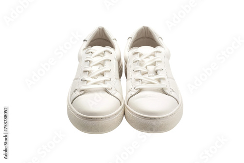 White leather sneakers with a thick sole isolated on transparent background