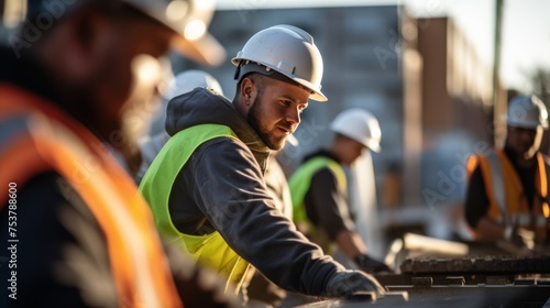 Building Together:  Diverse Team, Construction Crew Smiles Building together, Safety of the Environment wearing helmets