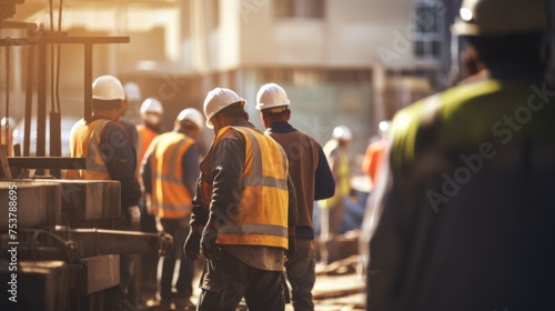 Building Together:  Diverse Team, Construction Crew Smiles Building together, Safety of the Environment wearing helmets