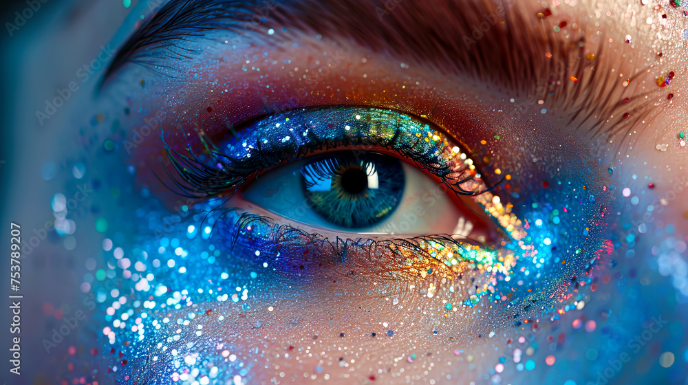 Enhance Your Look with Glamorous Eyelash Extensions and Vibrant Colors, Eye-Catching Style Created with Generative AI Technology