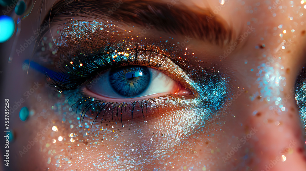 Sparkle and Shine: Enhance Your Look with Eyelash Extensions and Glittered Colors, Smart Style and Focus on Eyes Created with Generative AI Technology