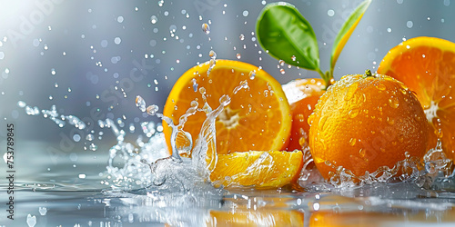 Vibrant Citrus Explosion  Orange Fruits and Splashing Juice over White Background  created with Generative AI technology