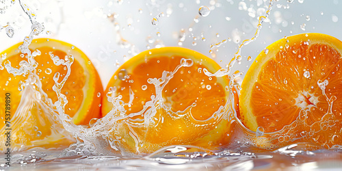 Vibrant Citrus Explosion  Fresh Orange Fruits and Juicy Splashes on White Background created with Generative AI technology