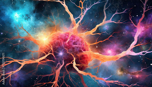 사실적인 성운과 뇌 뉴런의 매시업 photo