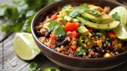Tex-Mex Quinoa Bowl with Avocado and Lime. Food Illustration 