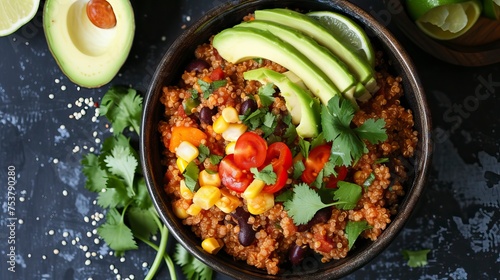 Tex-Mex Quinoa Bowl with Avocado and Lime. Food Illustration 