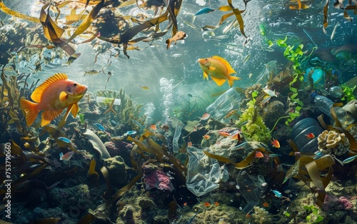 Marine animals live on plastic waste under the sea. © Suradet Rakha