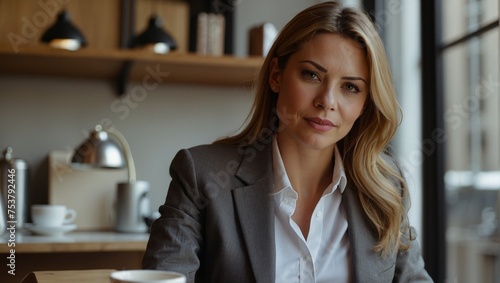 Closeup portrait of business woman working in Coffee shop