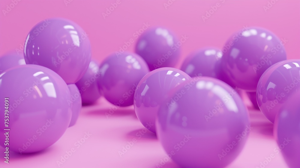 a group of purple balls sitting on top of a pink surface with a pink wall in the backround. a group of purple balls sitting on top of a pink surface with a pink wall in the backround.