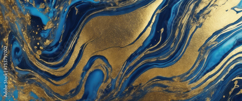 Abstract beautiful mix of gold and blue marble patterns.