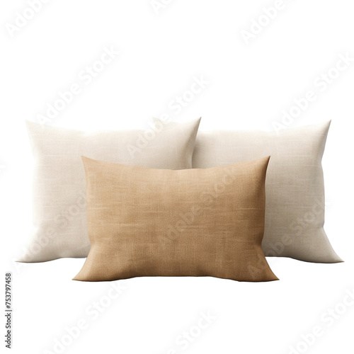 Three isolated pillows isolated on transparent background