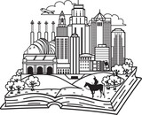Kansas cityKansas city on open book for design element with editable line thickness. Vector illustration