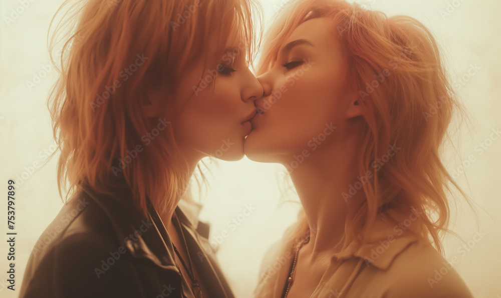 Portrait of lesbian couple kissing