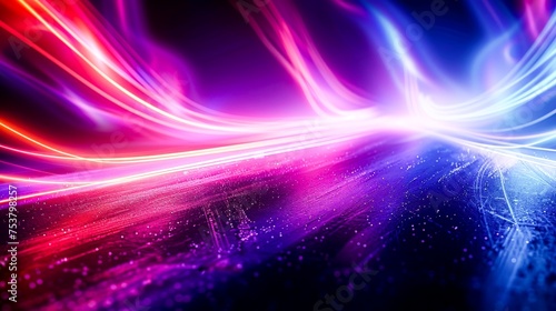 Abstract light lines and blue lines on a black background, in the style of light purple and light magenta. Generative AI.