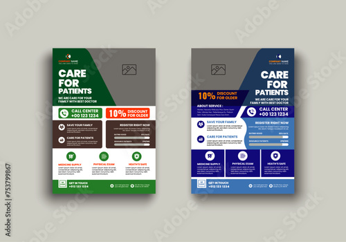 Design of a modern medical flyer template using a corporate healthcare layout, a healthcare flyer template for printing, a flyer design template for healthcare advertising.