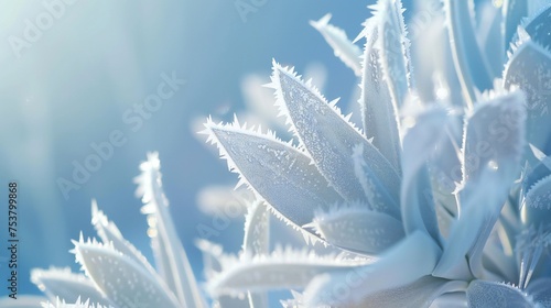 Frosty Tranquility: Yucca exudes frosty tranquility, its icy leaves a testament to nature's serene beauty.