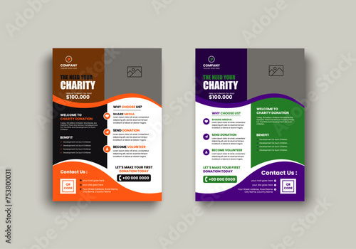Charity flyer template, Fundraising Charity Flyer, Ngo Flyer, Charity organization Flyer, a4 flyer design template for print.
