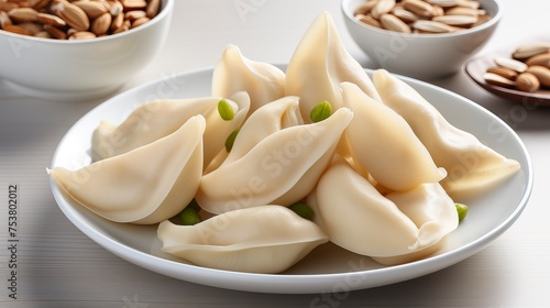 two fortune cookies in profile cut_ and paste gongbi white Background, Chinese Food photo
