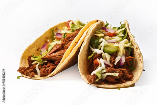 Delicious Beef Tacos Isolated on a White Background  © JJAVA