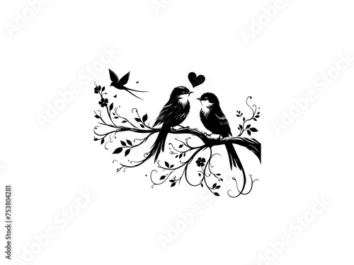 Adorable Avian Charm  Cute Bird on Tree Branch Vector Art