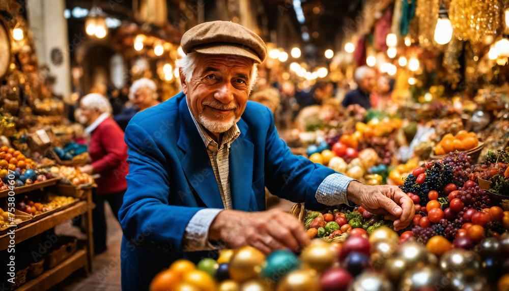 custom made wallpaper toronto digitalphoto of senior seller in Antique market at Europe, generative AI