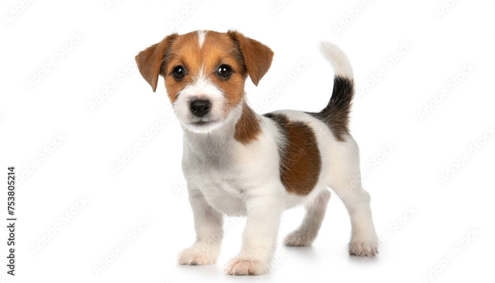 Jack Russel Terrier stehend welpe stehend isoliert auf weißen Hintergrund, Freisteller Jack Russel Terrier stehend welpe stehend isoliert auf weißen Hintergrund, Freisteller