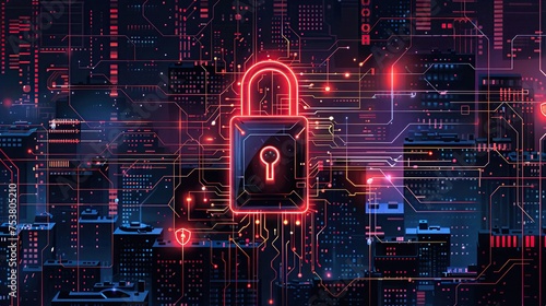 Create a wide banner design that conveys the idea of a secure connection through imagery of encrypted data and digital security measures. --c 5 --ar 16:9 photo