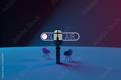 podcast concept. on air and microphone  photo